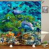 Cartoon Dolphin Shower Curtain Waterproof Home Decoration Curtain Ocean Sea Beach Landscape Printed Bathroom Curtain With Hooks