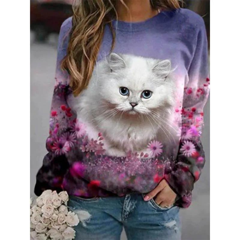 3D Printed Cute Animal Cat Sports Shirt for Women