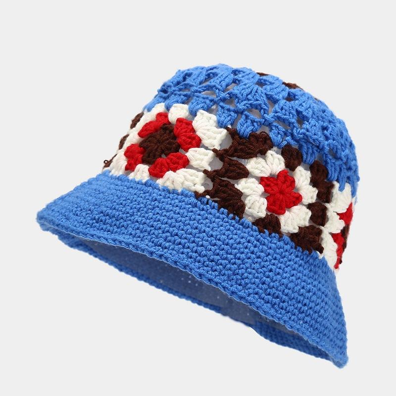 Korean Retro Stripe Handmade Crochet Bucket Hats Autumn and Winter Y2k Fisherman's Cap Women Tassel Colored Wool Hats