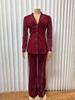 Elegant Rhinestone Long Sleeve Low-Neck Slim Fit Two-Piece Pant Suit