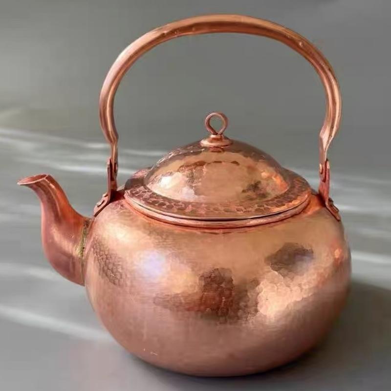 Vintage Copper Coffee Pot,Camping Handcrafted Hammer Texture With Lid Portable Kettle,Thickened Heat Resistant Filter Teapot