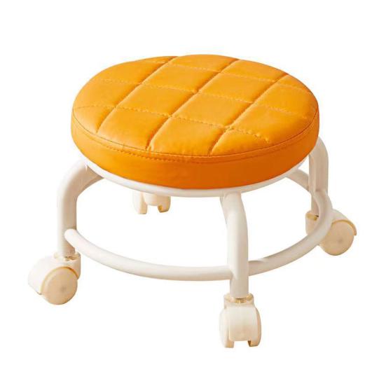 Low Rolling Stool with 360 Degrees Swivel Wheels Faux Leather Cushion Roller Seat
