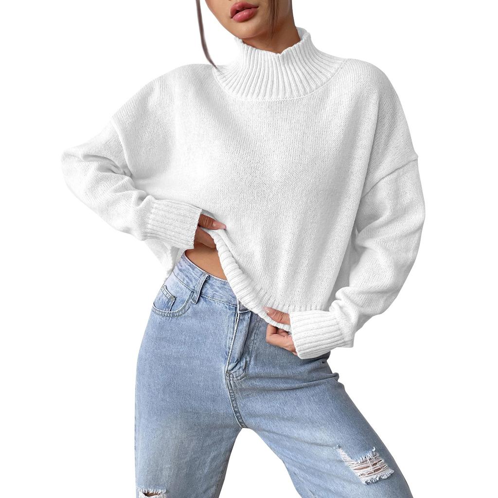 Damen Casual Fashion Bequemer tiefer Rollkragenpullover Einfarbig Lockerer lässiger Bottoming Sweater
