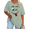 Plus Size, Plus Size Women's Fashion Letter Print Loose Drop Shoulder Half Sleeve Shirt High Quality Women's Top Casual V-Neck T-Shirt