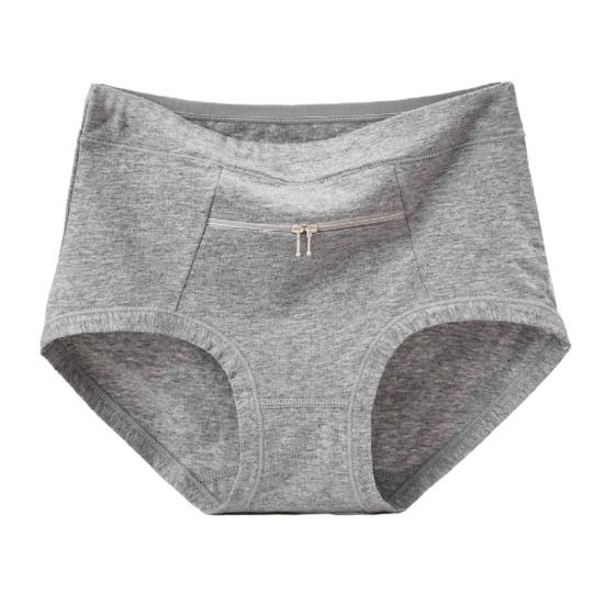 Women Underwear Anti-theft Zipper Pocket High Waist Seamless Stretch Breathable Cotton Middle-aged Mom Grandma Brief Panties Underpants