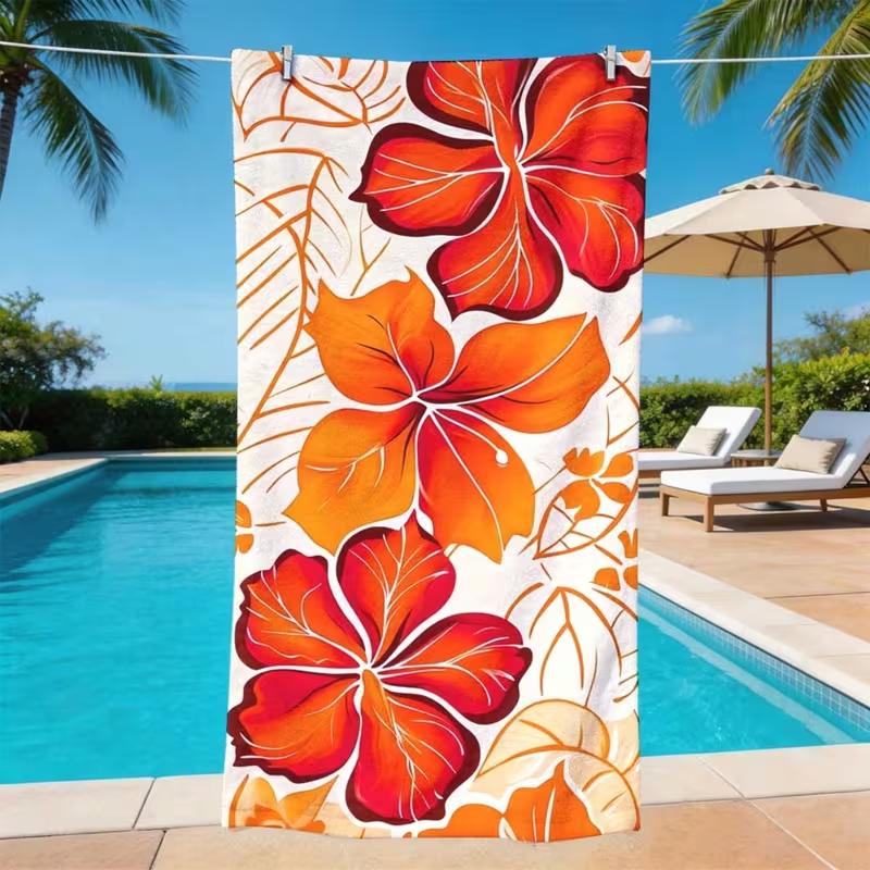 Hibiscus Tropical Floral Beach Towel Soft Quick Dry Sandproof Hawaiian Oversized Towel Summer Beach Pool Travel Spa