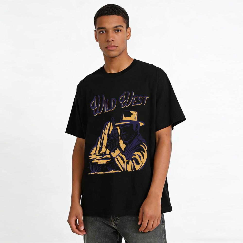 Wild West Cowboy Print Vintage Casual Top Pure Cotton T-shirt