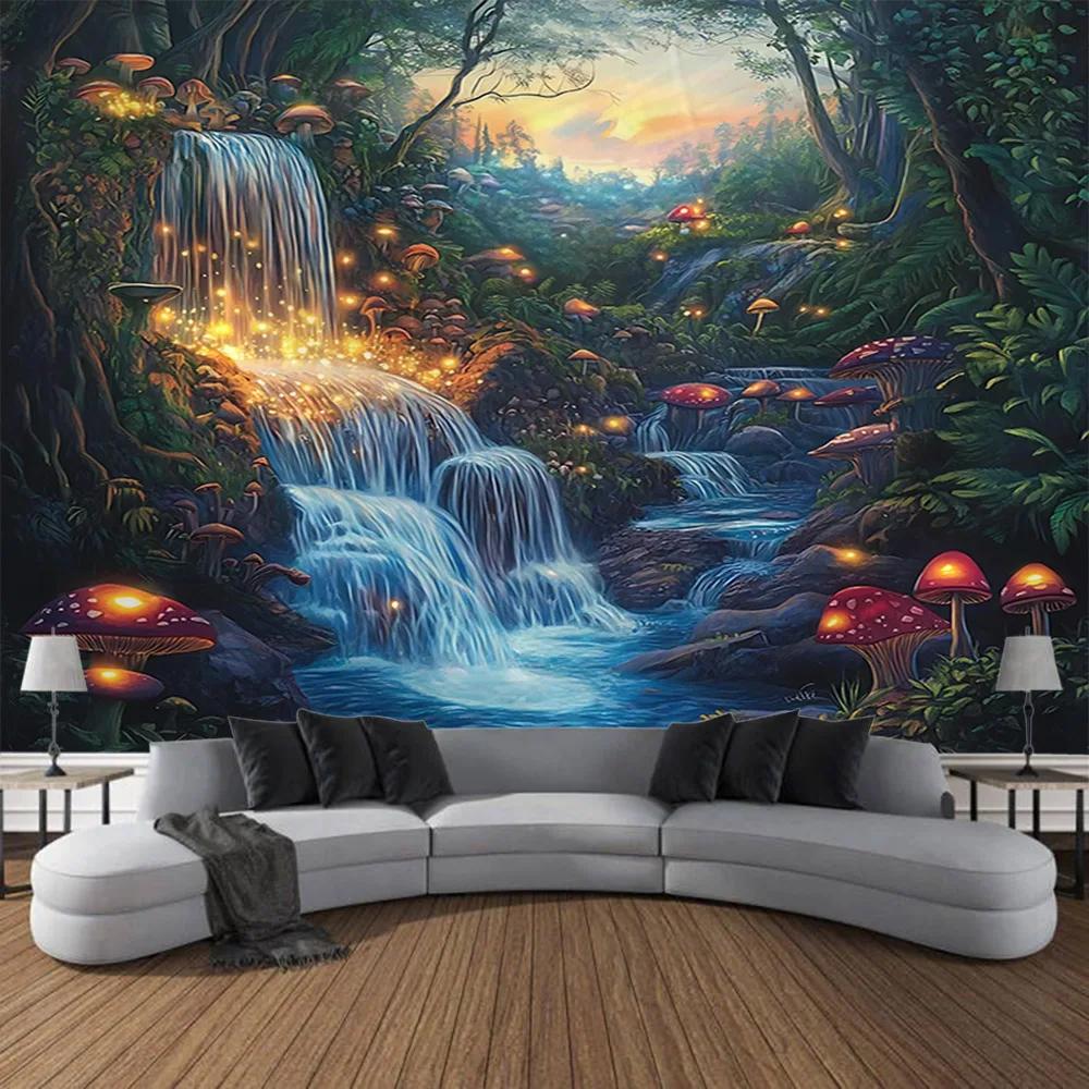 VIKAMA Waterfall Forest Tapestry Vibrant Landscape Art Decor Perfect For Living Rooms And Natural Home Settings