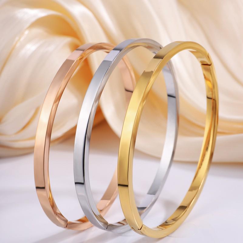 Hochwertiges, nicht verblassendes Titanstahl-Armband für Damen mit polierter Schließe, Armreif