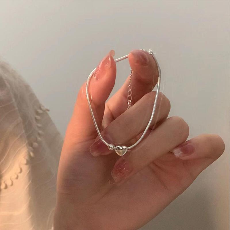 Korean Delicate Heart Beads Shiny Zircon Water Drop Bracelet For Women Simple Love Heart Beaded Adjustable Chain Bangle Jewelry