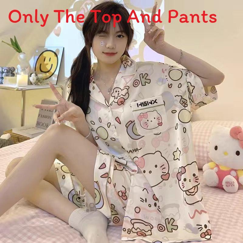 Summer Ice Silk Sleepwear Set With Short Sleeves And Shorts For Comfortable Home Wear