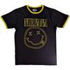 Nirvana 'Outline Happy Face' Black Ringer T Shirt - NEW