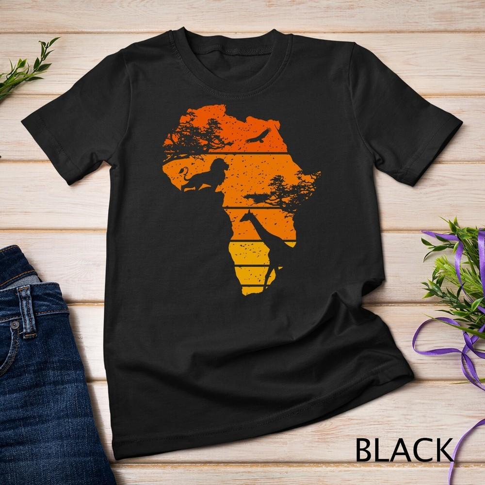 Africa Map African Safari Lion Giraffe Vintage Sunset Unisex T-shirt