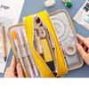Angoo Double Sided Pen Bag Pencil Case Special Macaron Color Dual Canvas Pocket Storage Bag Pouch Stationery