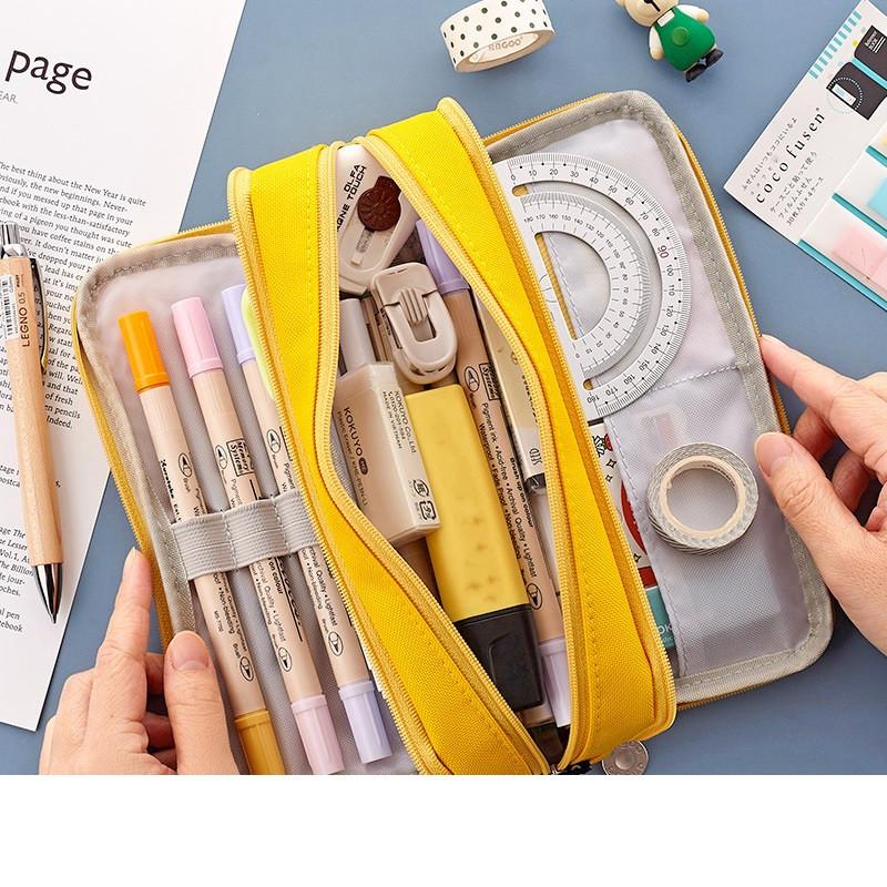 Angoo Double Sided Pen Bag Pencil Case Special Macaron Color Dual Canvas Pocket Storage Bag Pouch Stationery