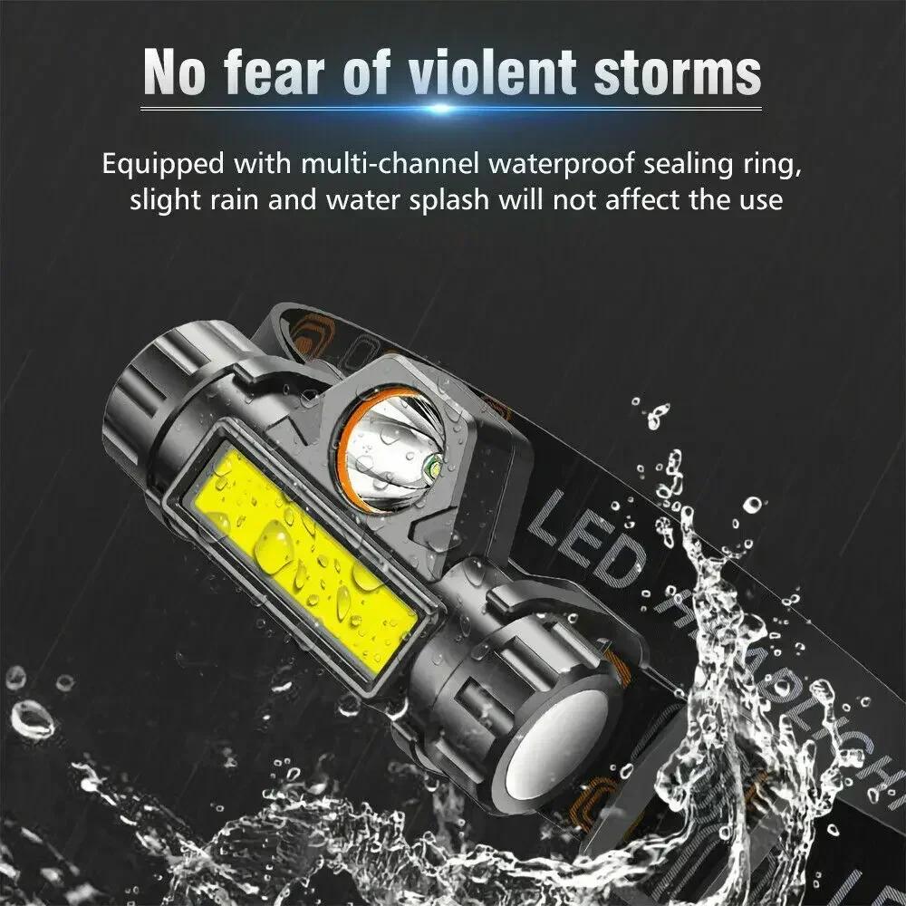 Lampe frontale LED puissante Torche Portable USB Rechargeable Lampe frontale Lampe de poche Étanche Camping Pêche Lumières LED de tête
