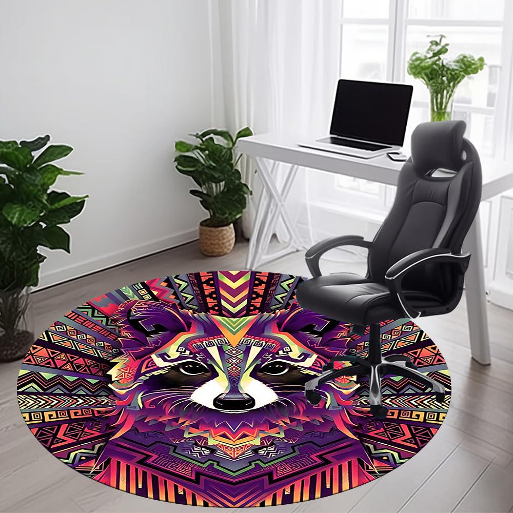1pc Raccoon Mandala Office Round Area Rug,  Mat Suitable ForOffice, Under Office Chairs Bedroom Living Room Home Decor, Room Deco
