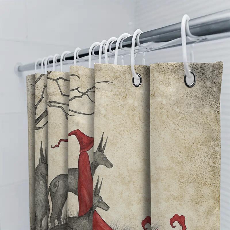 Wolf Wald Gotischer Horror Duschvorhang Dunkle Fantasy Halloween Dekor Wandteppich Kulisse