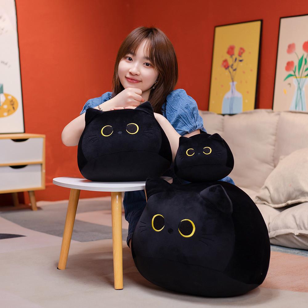 Adorable Oreiller Peluche Chat Dessin Animé Doux Chat Noir Et Blanc Poupée Remplie Pour Enfants