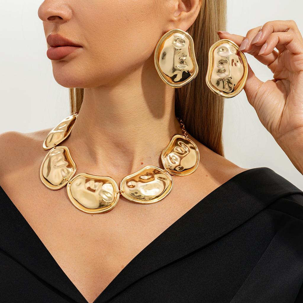 Übertriebene Geometrische Metall Glatte Oberfläche Runde Spleißung Lange Halskette, Punk Stil Y-förmige Kette Halskette Set
