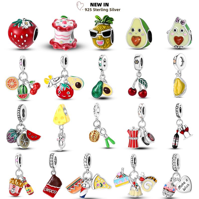 Brand New Food Fruit Dessert Charm Bead Components Compatible With Pendant Bead Component Authentic Original Bracelets Copper Metal Cake Strawberry