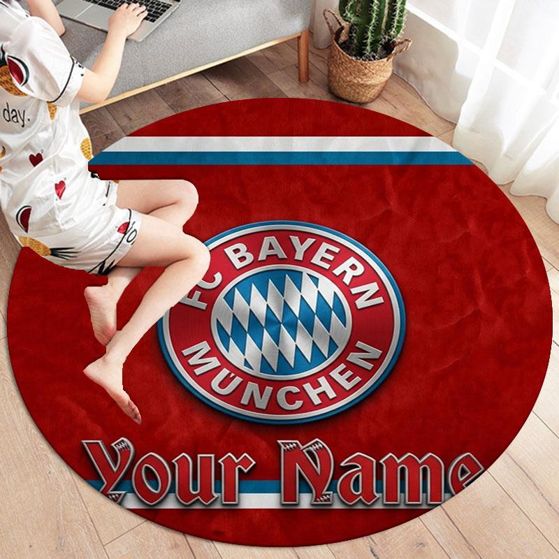 FC Bayern München Okrúhly koberec s vlastným menom, Kobercový koberec do obývacej izby, spálne, k pohovke, herne, Protišmyková podložka