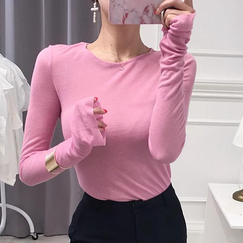 Damsexiga kläder Mjuk och lätt frestande Slim fit och rund hals Bas-skjorta Trendig t-shirttopp