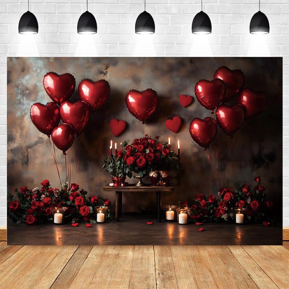 Bannière de Fond pour Photographie Bougie d'Amour Rose Rouge Saint-Valentin Romantique, Fond de Studio pour Shooting Photo de Couple en Intérieur