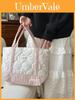 Stylish Korean Canvas Tote Bag With Floral Patchwork Design For Casual Use And Shopping