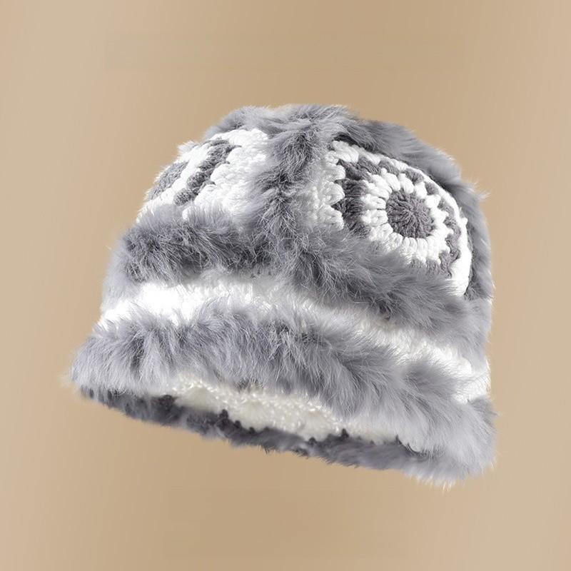 Wool Hat For Women With Faux Rabbit Fur Warmth And Foldable Design For Winter Comfort