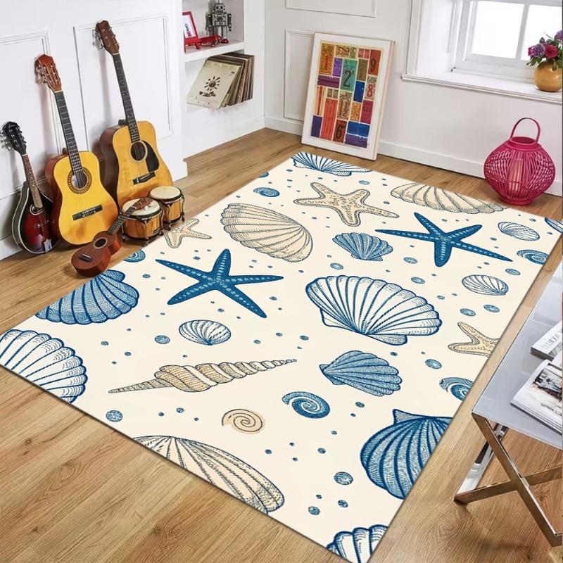 Starfish Shell Coral Marine Organisms Pattern Carpet for Living Room Decor Bedroom Rug Sunroom Terrace Vacation Sofa Floor Mat