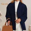 Women Jacket Vintage OL Commuting Style Turn-down Collar Single-breasted Solid Color Loose Mid Length Coat Autumn Winter Casual Outerwear
