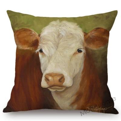 Nordic Watercolor Lovely Cow Painting Home Decorative Sofa Throw Pillow Case Oil Painting Cotton Linen Chair Seat Cushion Cover