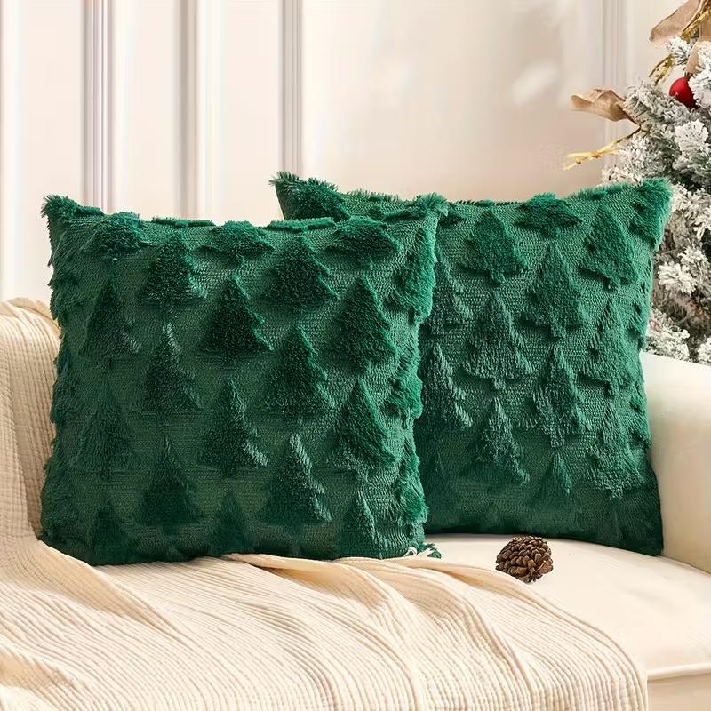 Plush Christmas Pillow Cover Embroidered Decorative Cushion Case Soft Throw Pillowcase for Sofa Living Room No Pillow Core