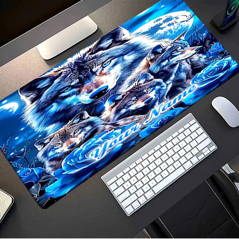 1PC Custom Name Wolf Family Moon Night Mouse Pad, Keyboard and Mouse Desk Pad, for Computer Notebook  Birthday Gift For Any Room Or Office