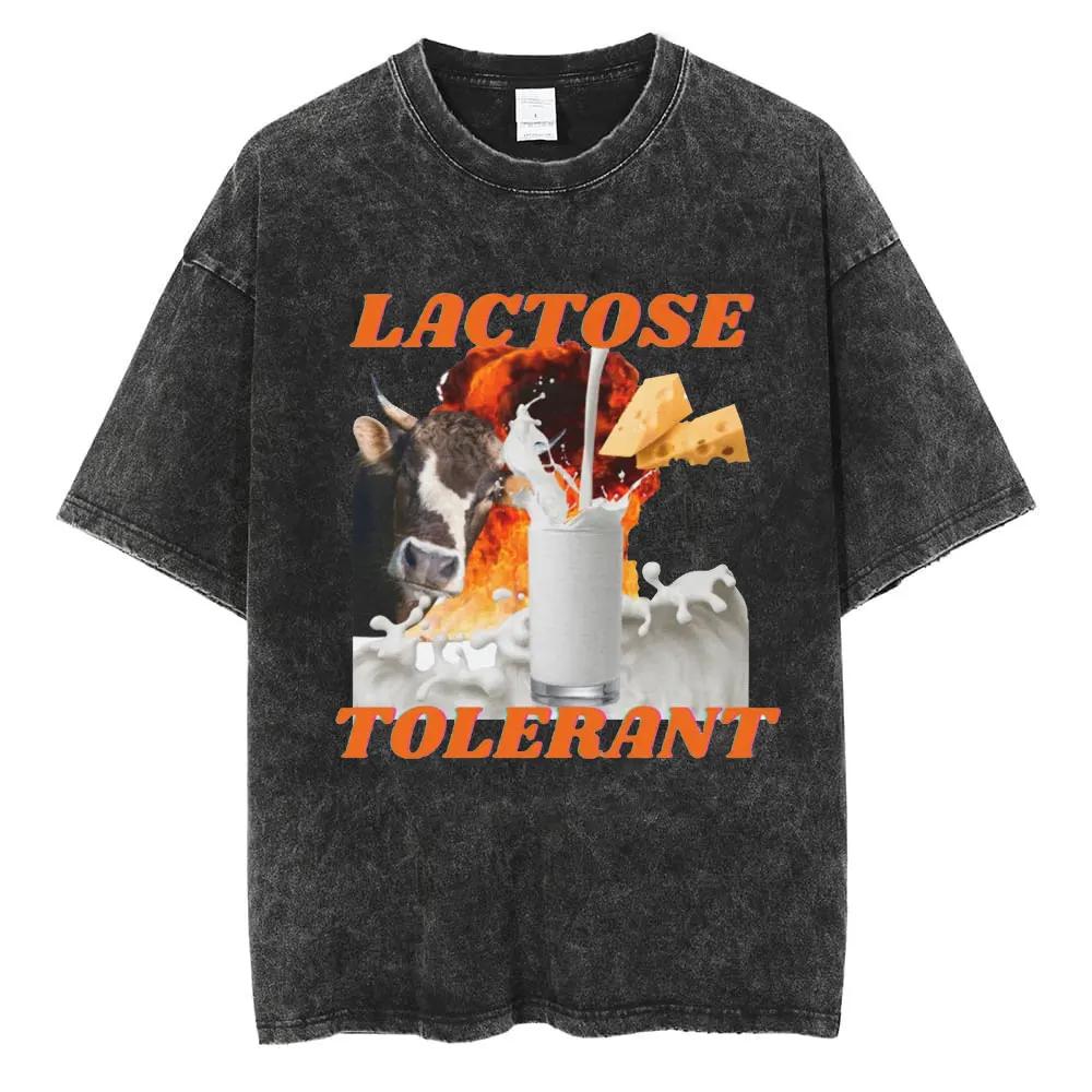 Streetwear Lactose Tolerant Graphic Wash T Shirts Men Women Funny T Shirt Cotton Casual Aldult Teen Loose T-Shirt Gifts