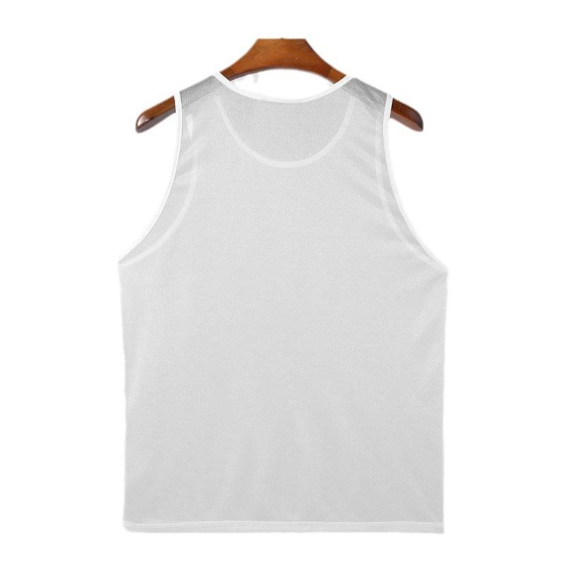 Summer Sports Solid Color Mesh Top Lightweight Sleeveless Slim Fit Sexy See Through Men’s Tank Tops