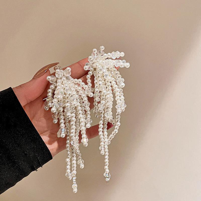 Baroque Silver Needle Crystal Flower Pearl Earrings