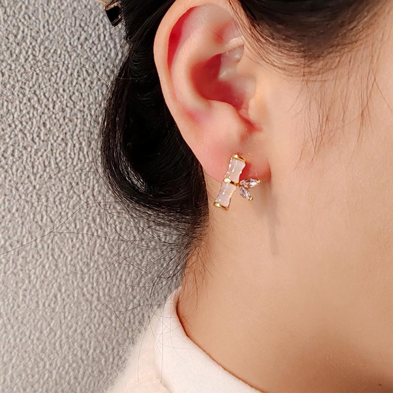 New Chinese Bamboo Earrings Women'S Niche Design Sense Diamond-Encrusted Light Luxury Stud Earrings Personalized Ear Jewelry
