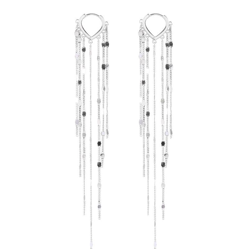 925 Sterling Silver Heart Disc Tassel Earrings Temperament for Women Long Earrings for Wedding Fashion Silver Jewelry