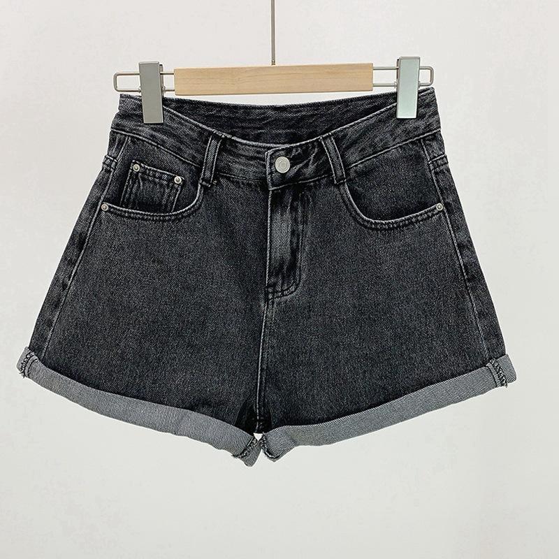 Women's Summer Korean-Style Loose-Fit High-Waisted Slimming Rolled-Hem A-Line Wide-Leg Shorts