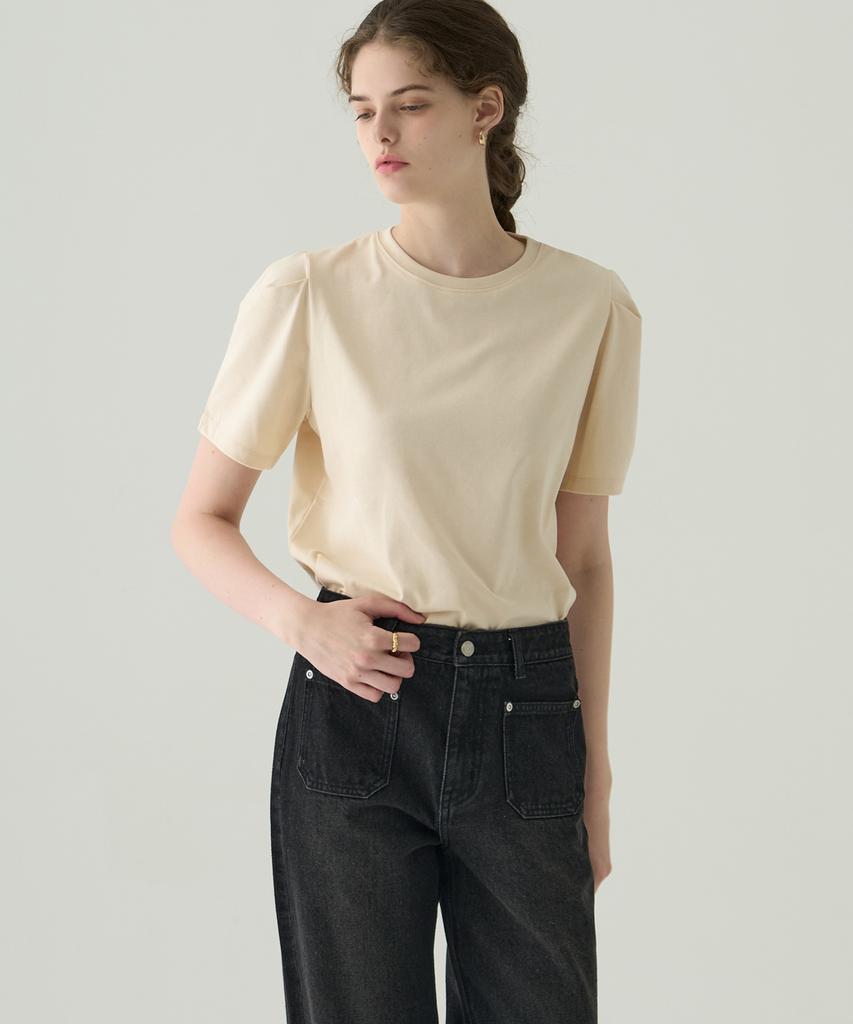 Deuloupisumeon Puff Sleeve Supima Cotton Short Sleeve T-Shirt [Navy]