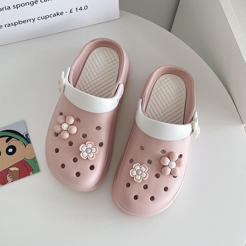 Hole shoes summer 22 new thick-soled comfortable bag head half drag non-slip outer wear beach sandals