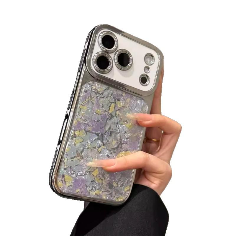 Electroplated Shell Pattern Phone Case for iPhone 17 Pro—Compatible with Apple 16 Pro Camera Button, 15 Pro, and 14 P Models.