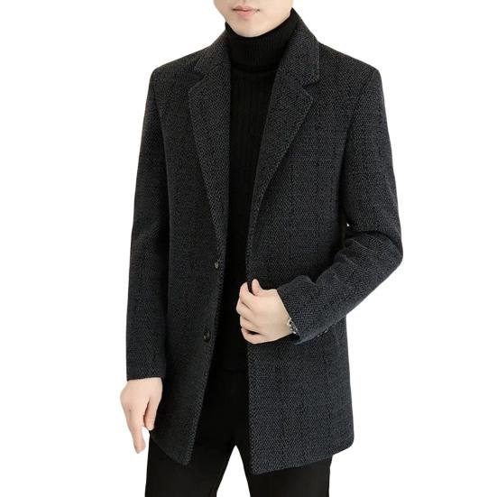 Herren Wollmantel Revers Langarm Einreiher Jacke Mantel mit Taschen Einfarbig Lockere Passform Lässige Oberbekleidung Kaltwetterbekleidung
