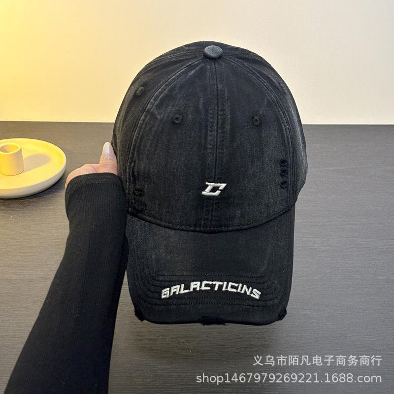 Spring and summer edging holes embroidery letters baseball cap women simple fashion versatile hat big head circumference cap men