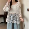 DIMANAF 2024 New Summer Women T-Shirt Basic Fashion Tops Lace Tees Casual Loose White Tees