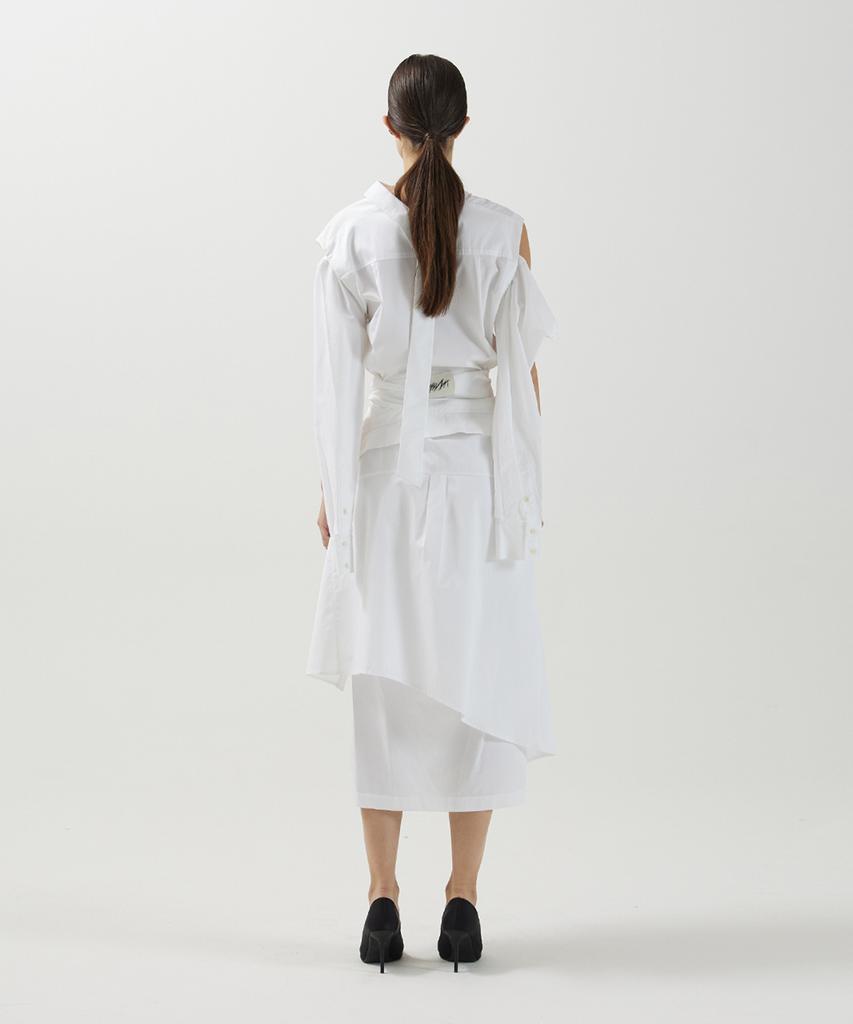 Meuameu Off-Sleeve Tied Shirt Dress