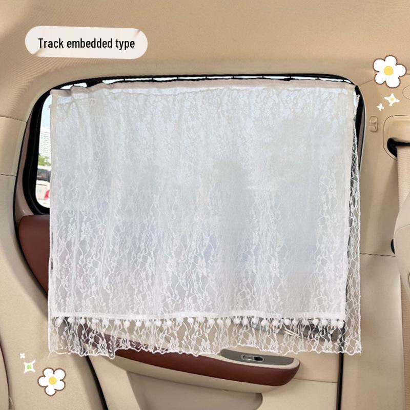 Lace Retractable Car Partition Curtain: Double-Layer, Sunshade, Heat Insulation, Privacy Protection.