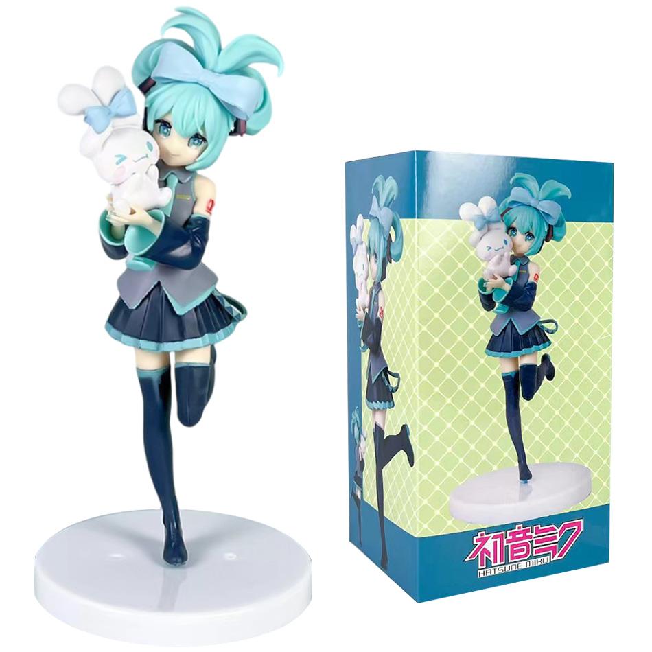 Figurine Anime Hatsune Miku X Cinnamoroll Figurine Belle au Bois Dormant Miroir Féerique Ornements de Voiture Modèle PVC Jouet pour Enfants Cadeaux d'Anniversaire